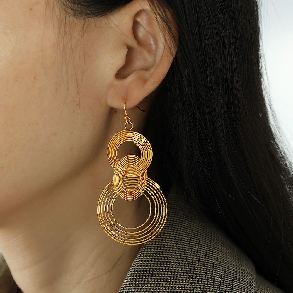 long earrings multi-layer circles fashion tassel pendant earring - Image 4