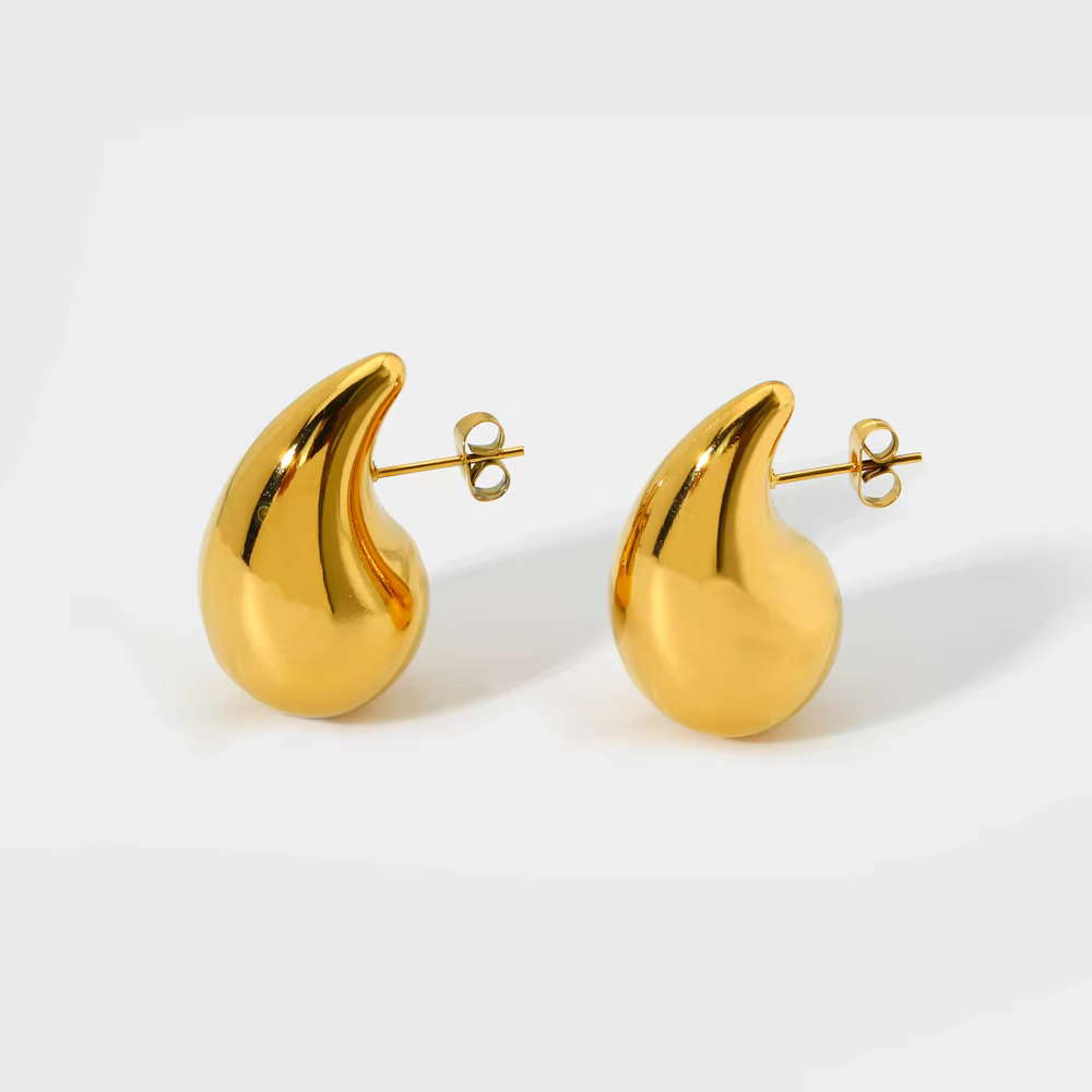 Lightweight 18K gold plated stainless steel water droplets earrings - Image 3