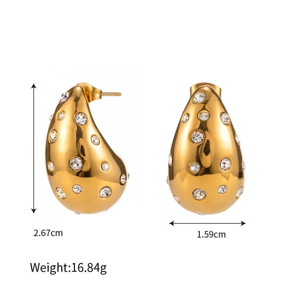 18K Plated Gold Stainless Steel Water Drop Zircon Earrings - Image 4