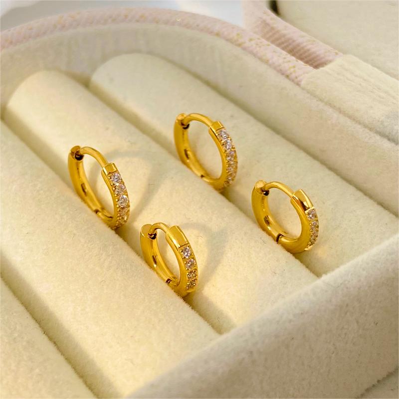 10mm 12mm18k Gold Plated Stainless Steel Hoop zircon Earrings