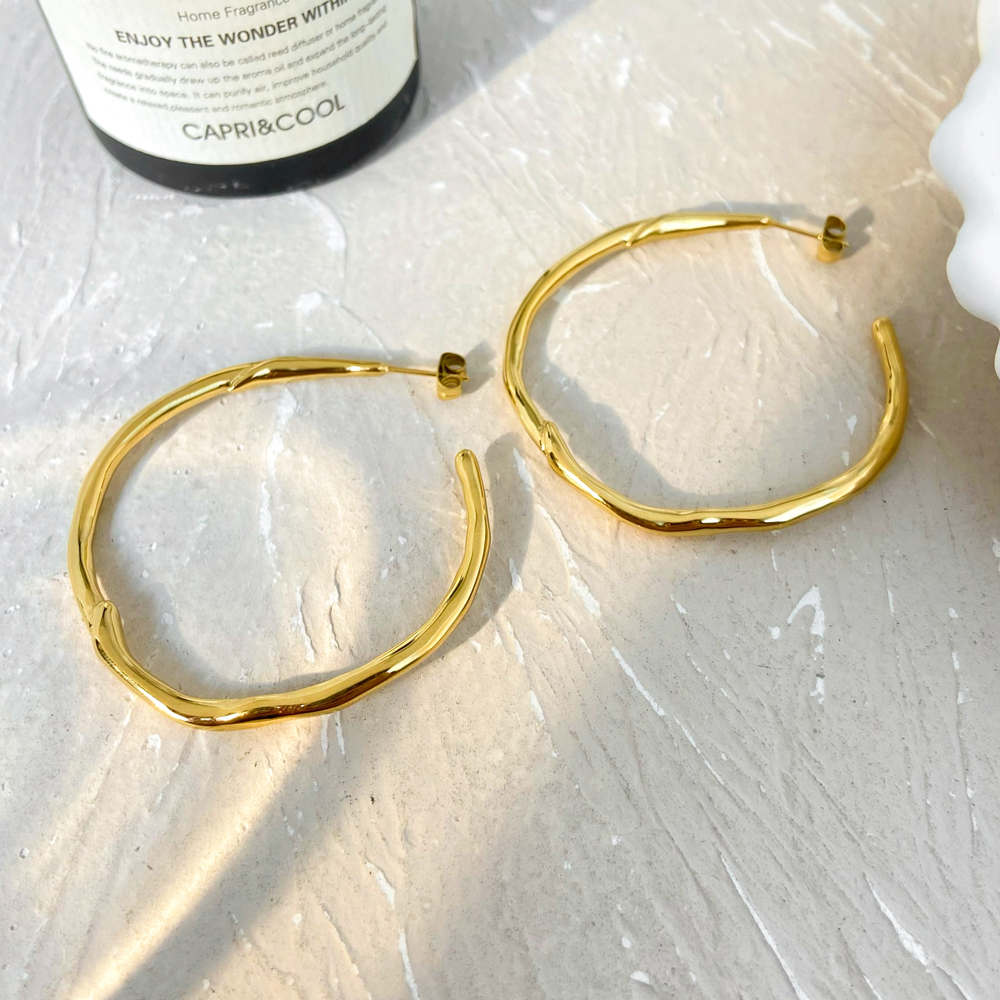 large Circle Stainless Steel Gold Plated Fashion Jewelry Earrings