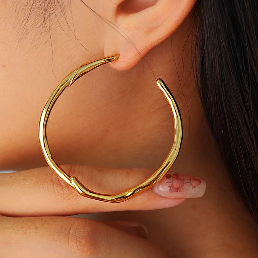 large Circle Stainless Steel Gold Plated Fashion Jewelry Earrings - Image 3