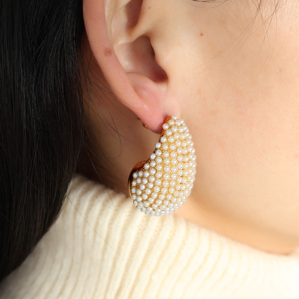 Stainless steel gold-plated water droplet zircon pearl earrings - Image 3