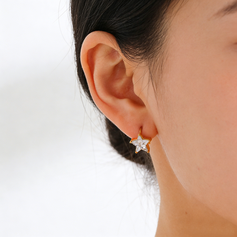 18K Gold Zircon Stone Stud Earrings Simple Star Geometric Design Trendy Daily Wear for Women Stainless Steel Earrings Wholesale - Image 4