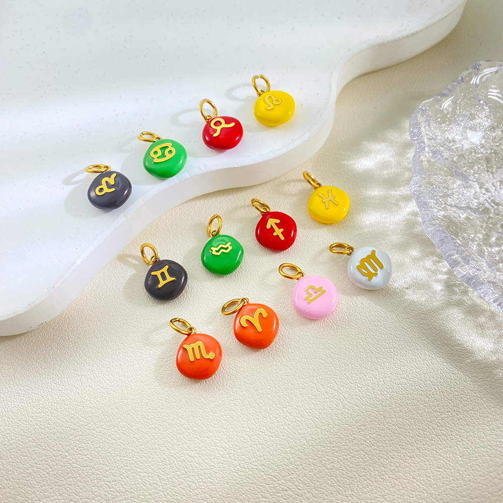 Constellation Series Colored Drip Oil Enamel Rainbow Bean Pendant DYO Jewelry 18k Gold Plated Stainless Steel Charms Wholesale - Image 3