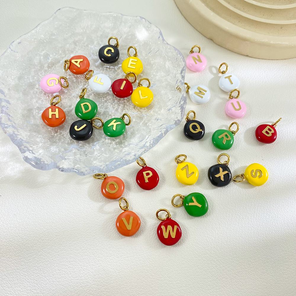 Vibrant Resin Enamel 26 Letters Pendants English Engraving Gold Plated Stainless Steel Charms Wholesale - Image 3
