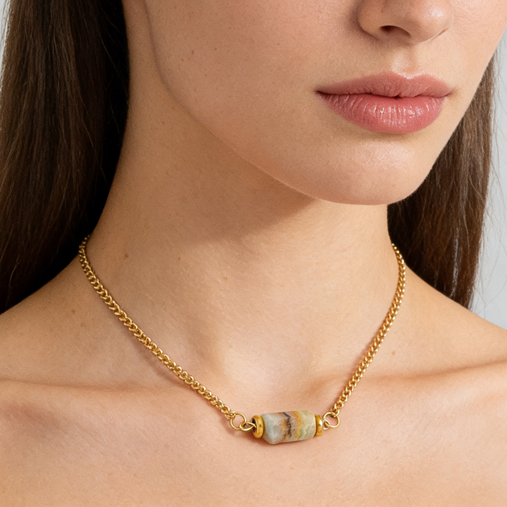 Stainless Steel Gold Plated Geometric Irregular Natural Stone Pendant Necklace for Women - Image 4