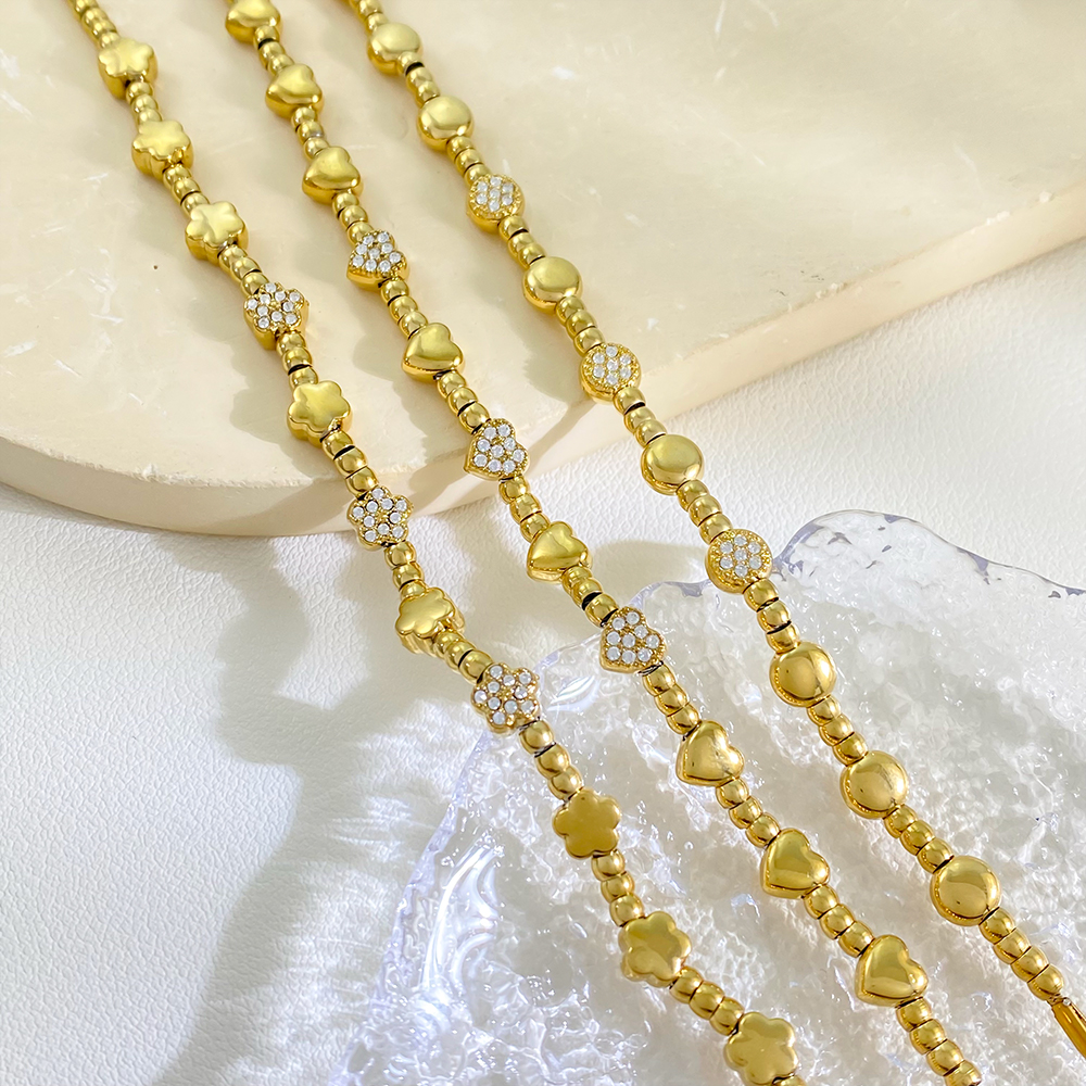 Flower Heart Beaded Bracelet Stainless Steel 18K Gold Plated Round Zirconia Charm Fashion Jewelry for Women Party Gift