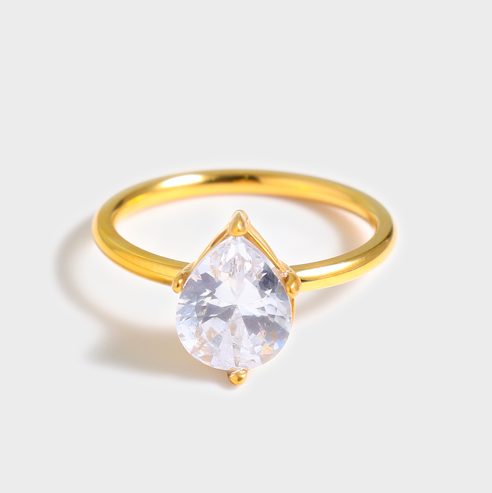 Wholesale 18K Gold Plated Droplet Shaped square Geometry Zirconia Dainty Stainless Steel Rings for Women - Image 5
