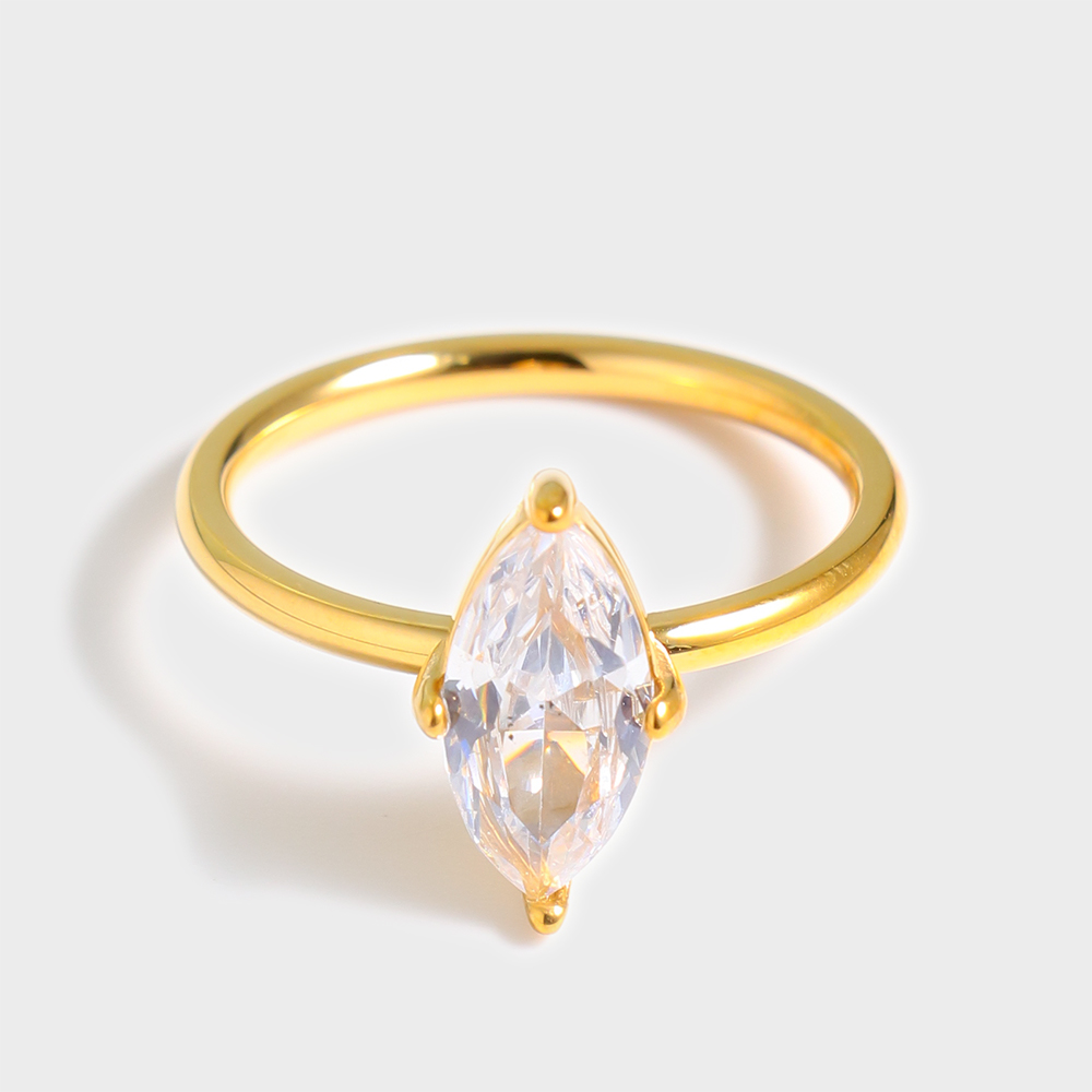 Wholesale 18K Gold Plated Droplet Shaped square Geometry Zirconia Dainty Stainless Steel Rings for Women - Image 6