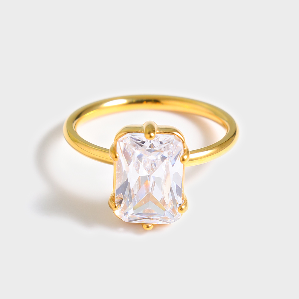 Wholesale 18K Gold Plated Droplet Shaped square Geometry Zirconia Dainty Stainless Steel Rings for Women - Image 7