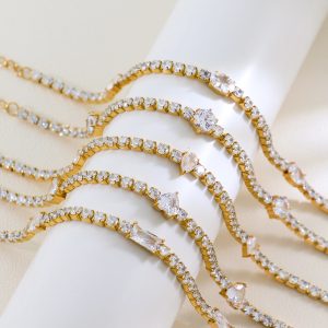 Luxury 18K Gold Stainless Steel Tennis Chain Zircon Chain Sports Tennis Chain Bracelet