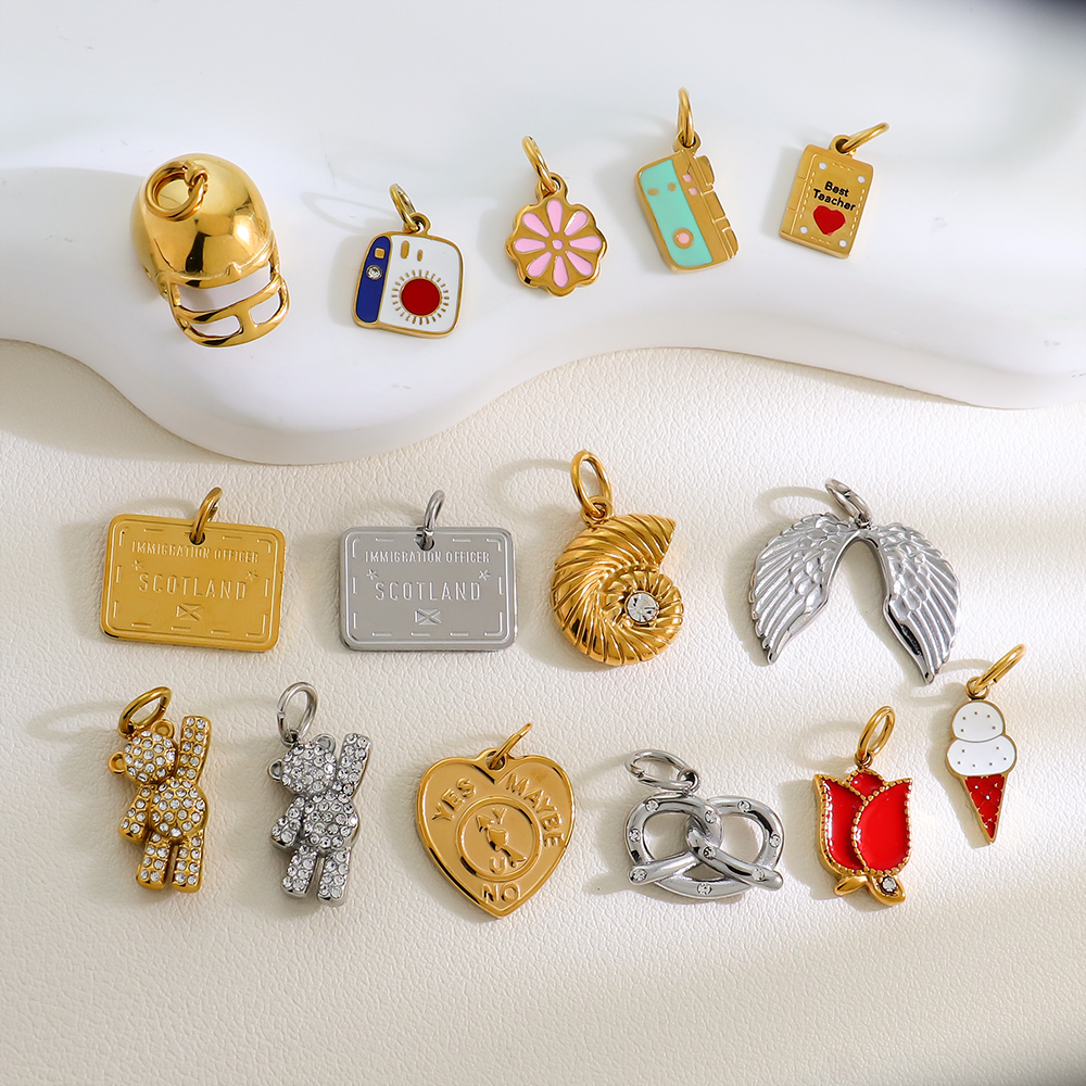 18K PVD Gold Plated Stainless Steel Charms Wholesale Rose & Love Pendants Durable Waterproof & Hypoallergenic - Image 2