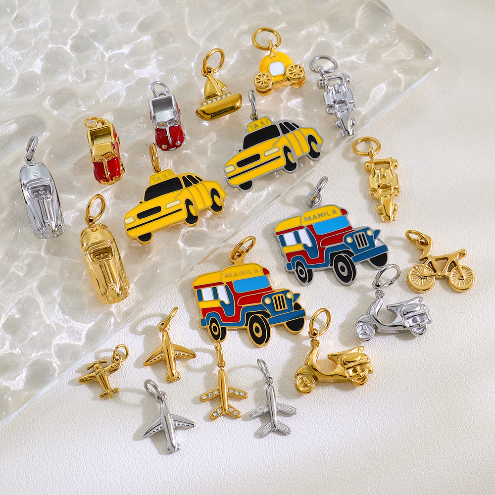 Transportation Series Sea Land and Air | Automobiles Airplanes and Ships Enamel Pendant DIY Stainless Steel Charms Wholesale