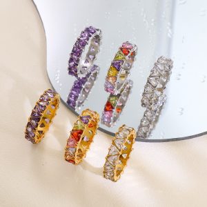 Hot Sale Fashion Jewelry Triangle Geometric Colorful CZ Ring Hypoallergenic Stainless Steel Ring