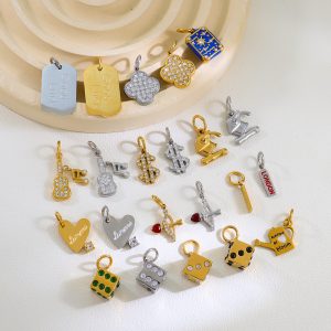 Dice Dollar Sign Guitar Heart Pendant 18K Gold Plated DIY Charm for Keychain Jewelry Stainless Steel Charms Wholesale