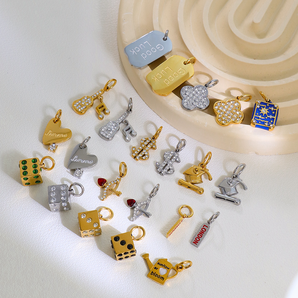 Dice Dollar Sign Guitar Heart Pendant 18K Gold Plated DIY Charm for Keychain Jewelry Stainless Steel Charms Wholesale - Image 3