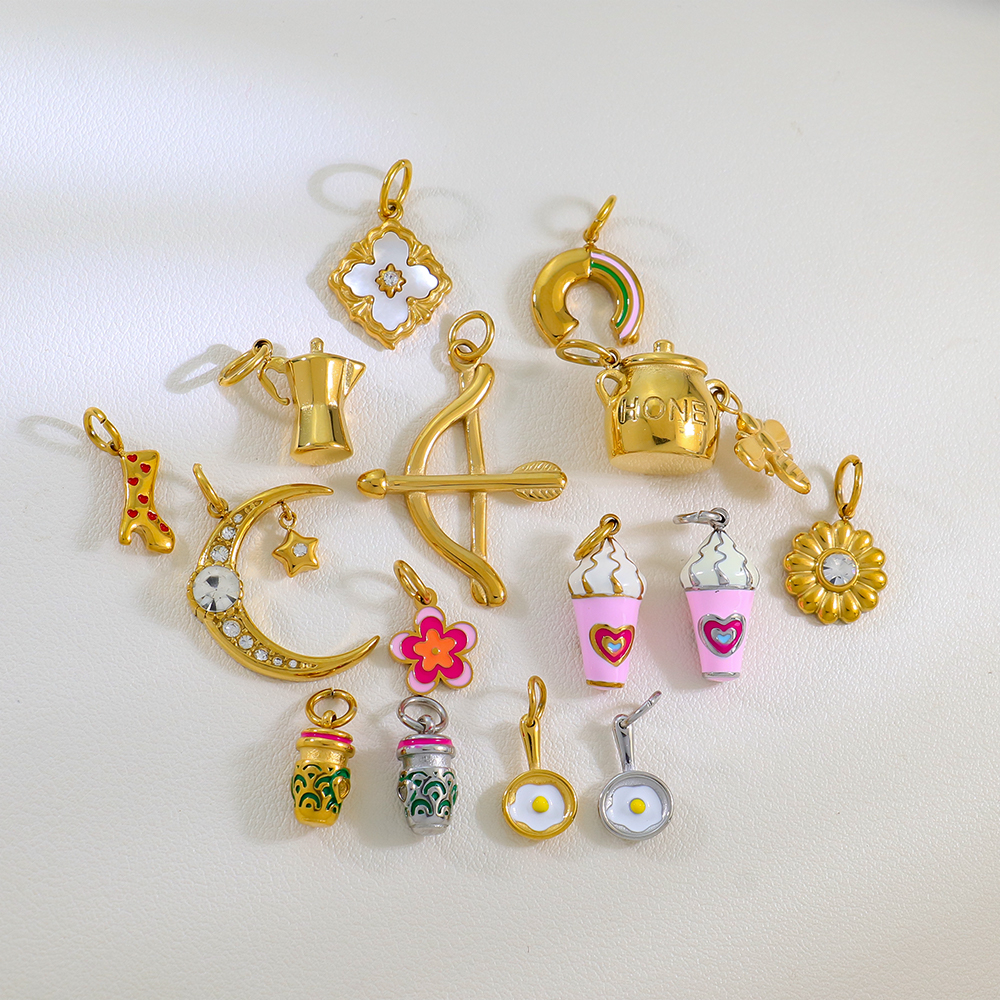 Enamel Charms Moon Rainbow Honeypot Fried Egg Ice Cream Pendants for Women DIY Stainless Steel Charms Wholesale - Image 3