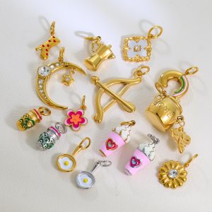 Enamel Charms Moon Rainbow Honeypot Fried Egg Ice Cream Pendants for Women DIY Stainless Steel Charms Wholesale