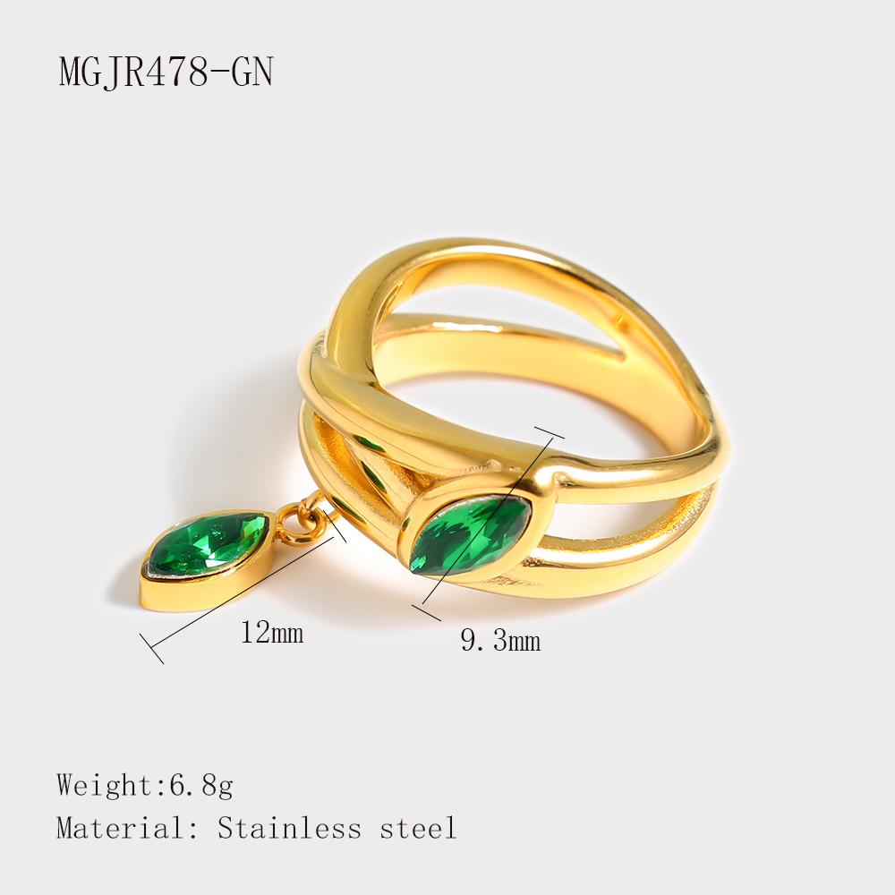 Inlay Zircon Leaves Pendant 18k Gold-plated Stainless Steel Wrap Multiple Layers Ring - Image 3