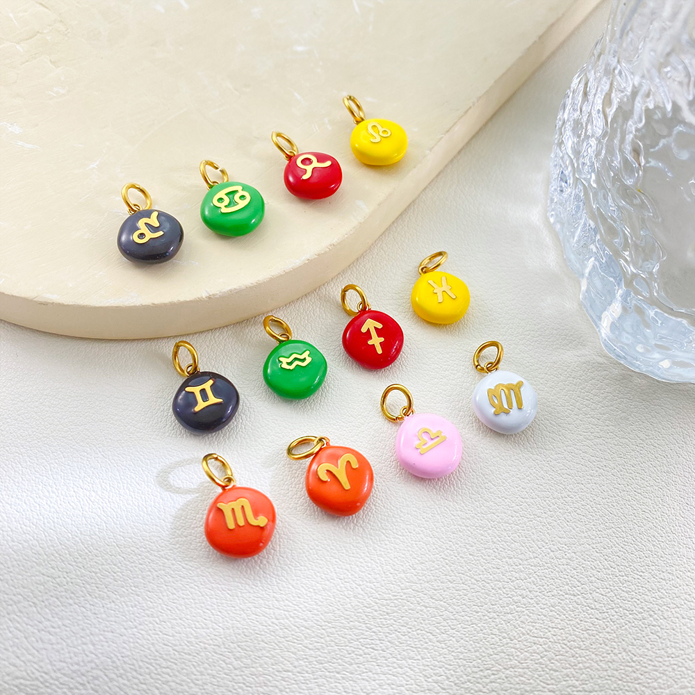 Constellation Series Colored Drip Oil Enamel Rainbow Bean Pendant DYO Jewelry 18k Gold Plated Stainless Steel Charms Wholesale - Image 2