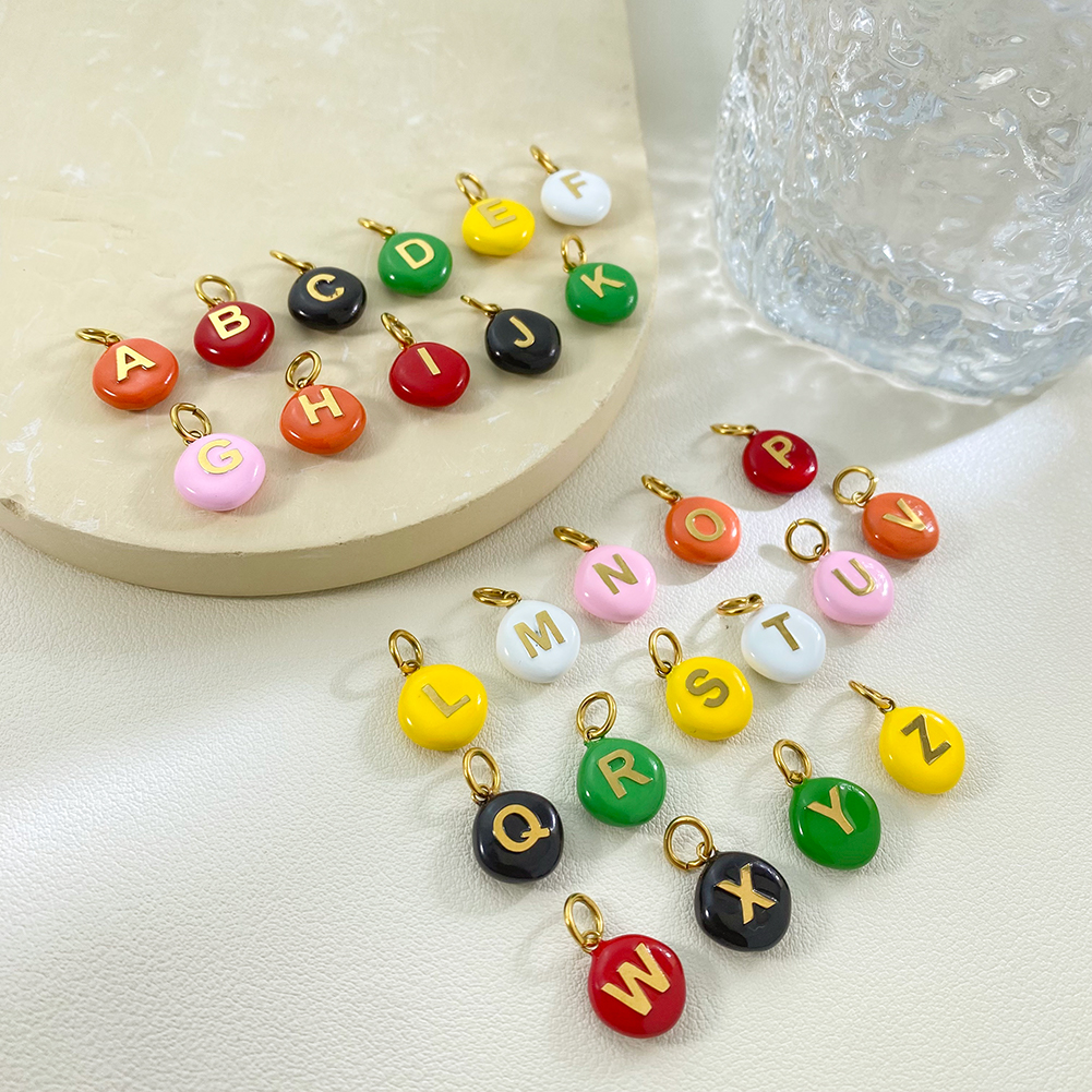 Vibrant Resin Enamel 26 Letters Pendants English Engraving Gold Plated Stainless Steel Charms Wholesale - Image 4