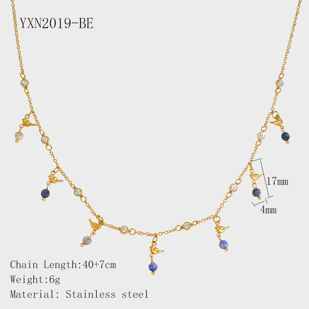 18k Gold-plating Stainless Steel Creative Tassel Natural Lapis Lazuli Pendant Necklace - Image 3