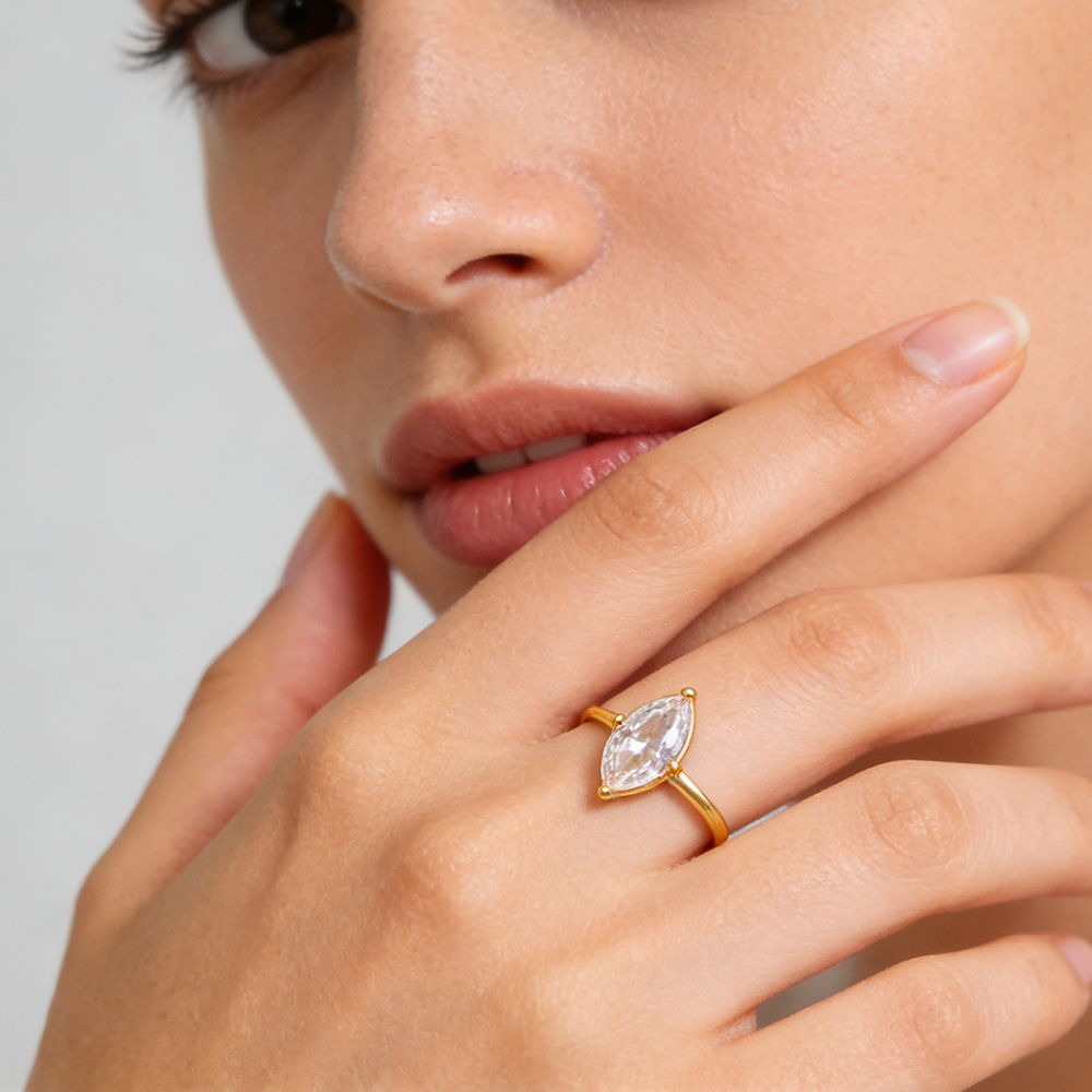 Wholesale 18K Gold Plated Droplet Shaped square Geometry Zirconia Dainty Stainless Steel Rings for Women - Image 4