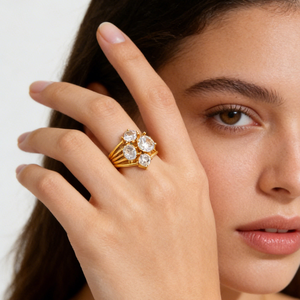Luxury Ring 18K PVD Gold Plated Stainless Steel Zircon Waterproof Ring for Women Gift - Image 4