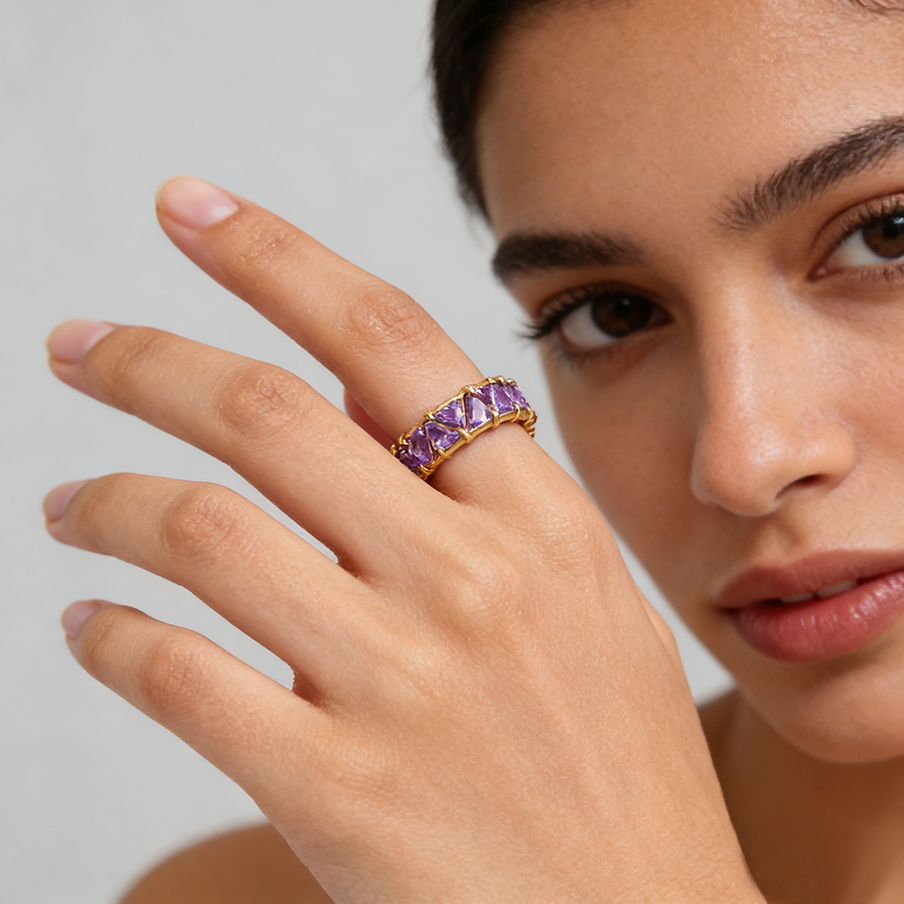 Hot Sale Fashion Jewelry Triangle Geometric Colorful CZ Ring Hypoallergenic Stainless Steel Ring - Image 4