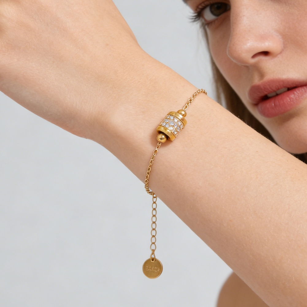 Zirconia Pendant Thin Chain Stainless Steel Gold Plated Woman's Charm Bracelet for Gift - Image 4