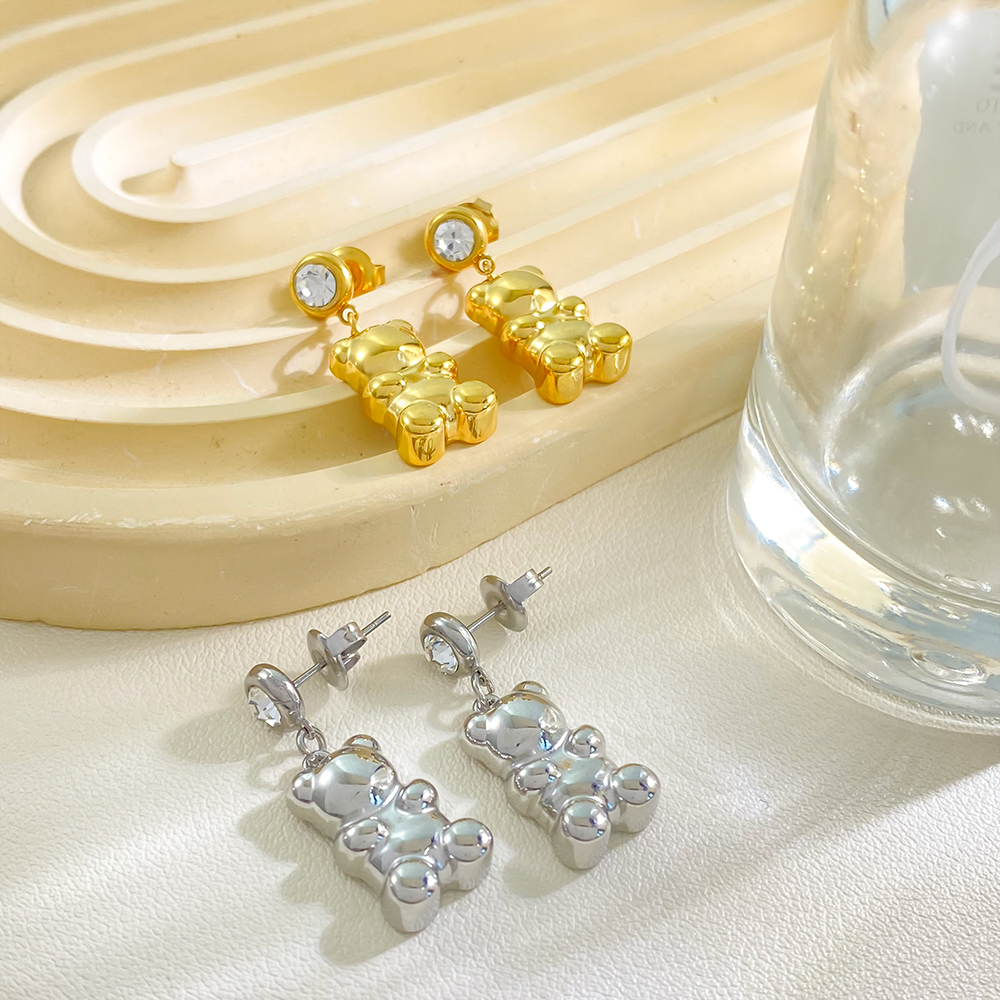 New Fashion Cute Little Bear Charm Stainless Steel Zircon Non Fading Party Earrings Jewelry Stainless Steel Earrings Wholesale - Image 3