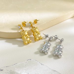 New Fashion Cute Little Bear Charm Stainless Steel Zircon Non Fading Party Earrings Jewelry Stainless Steel Earrings Wholesale