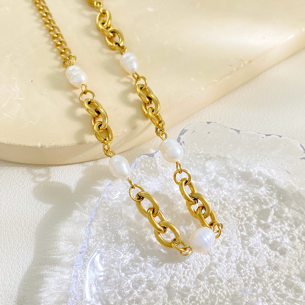 Hot-selling 18K Gold Plated Stainless Steel Chain Bracelet Fashion Jewelry Natural Freshwater Pearl Bracelets - Image 3