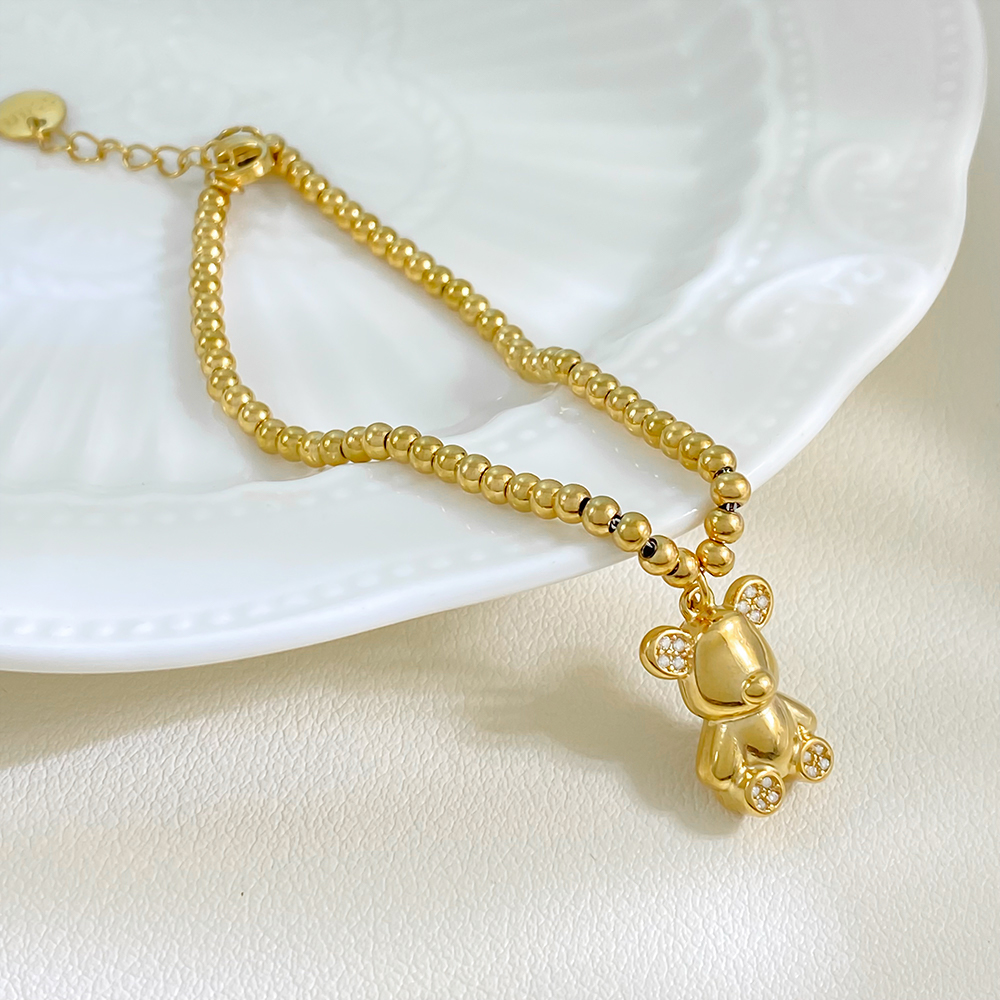 Fashion 5A Zircon Bear Pendant Bracelet Women's Stainless Steel Gold Plated 18k Beaded Bracelet - Image 2