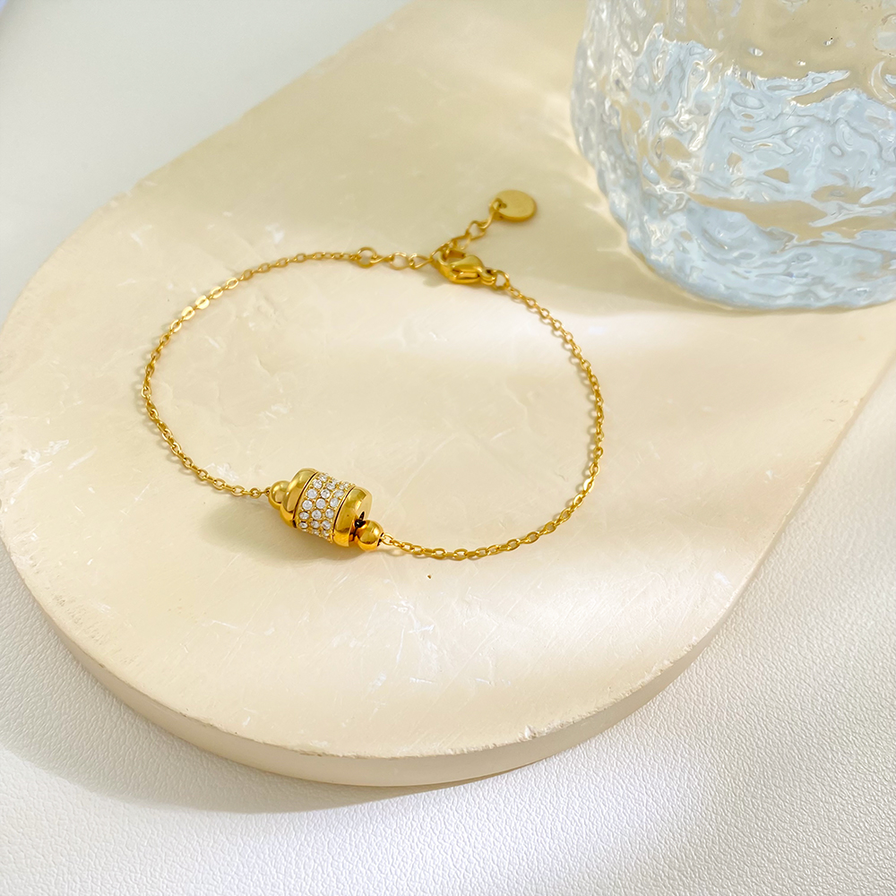 Zirconia Pendant Thin Chain Stainless Steel Gold Plated Woman's Charm Bracelet for Gift - Image 3