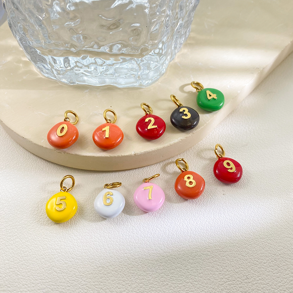 Colorful Enamel Digital 0-9 M Bean Mini Pendant DIY Accessory Fashionable 18k Gold-plated Stainless Steel Charms Wholesale - Image 3