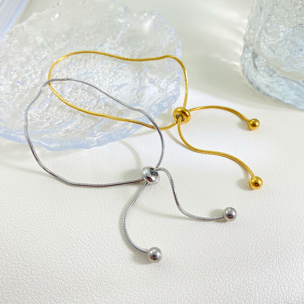Stainless Steel PVD Gold Plated Push Pull Snake Chain Adjustable Bracelet for Women - Image 2