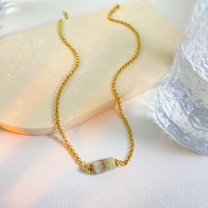 Stainless Steel Gold Plated Geometric Irregular Natural Stone Pendant Necklace for Women