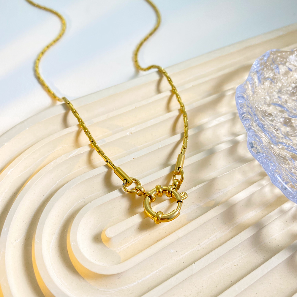 Waterproof 18k Gold Plate Buckle Clasp Necklace Women Charm Stainless Steel Weave Snake Chain Diy Pendant Necklace Jewelry - Image 3