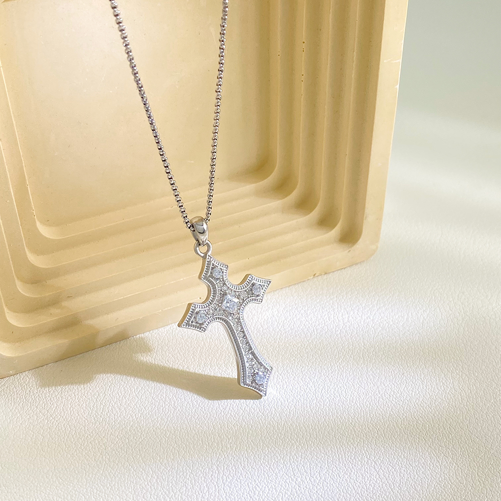 Trendy 18K PVD Stainless Steel Shiny Cubic Zircon Cross Pendant Necklace for Women Fashion Jewelry Gift - Image 3