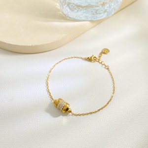 Zirconia Pendant Thin Chain Stainless Steel Gold Plated Woman's Charm Bracelet for Gift