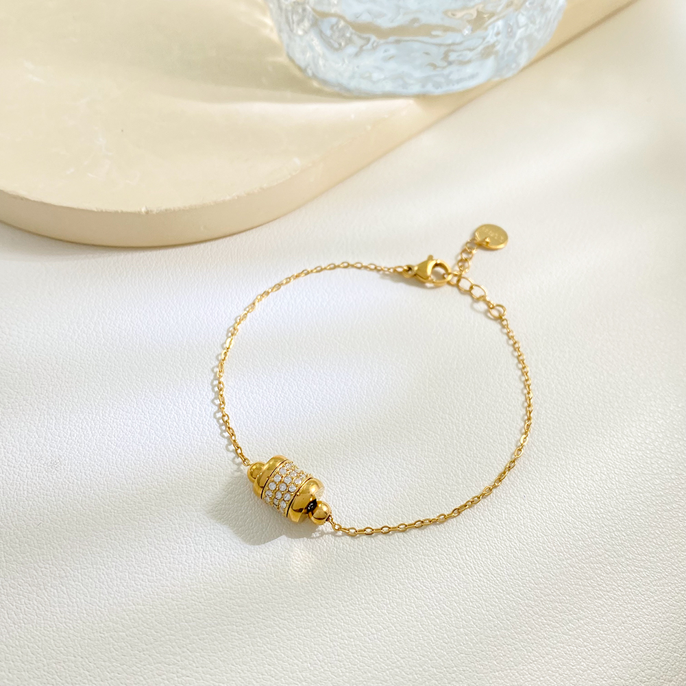 Zirconia Pendant Thin Chain Stainless Steel Gold Plated Woman's Charm Bracelet for Gift