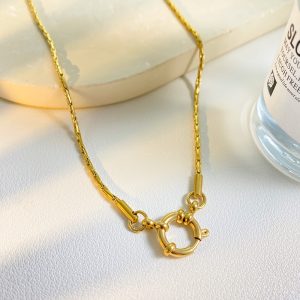 Waterproof 18k Gold Plate Buckle Clasp Necklace Women Charm Stainless Steel Weave Snake Chain Diy Pendant Necklace Jewelry