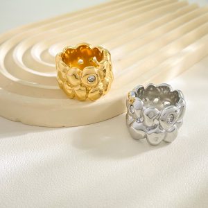 Chunky Irregular Block Shape Double Layer Fashion Rings Gold Plated Engagement Jewelry Stainless Steel Rings