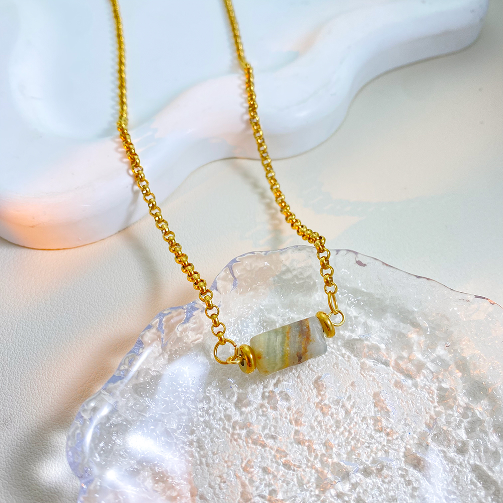 Stainless Steel Gold Plated Geometric Irregular Natural Stone Pendant Necklace for Women - Image 3