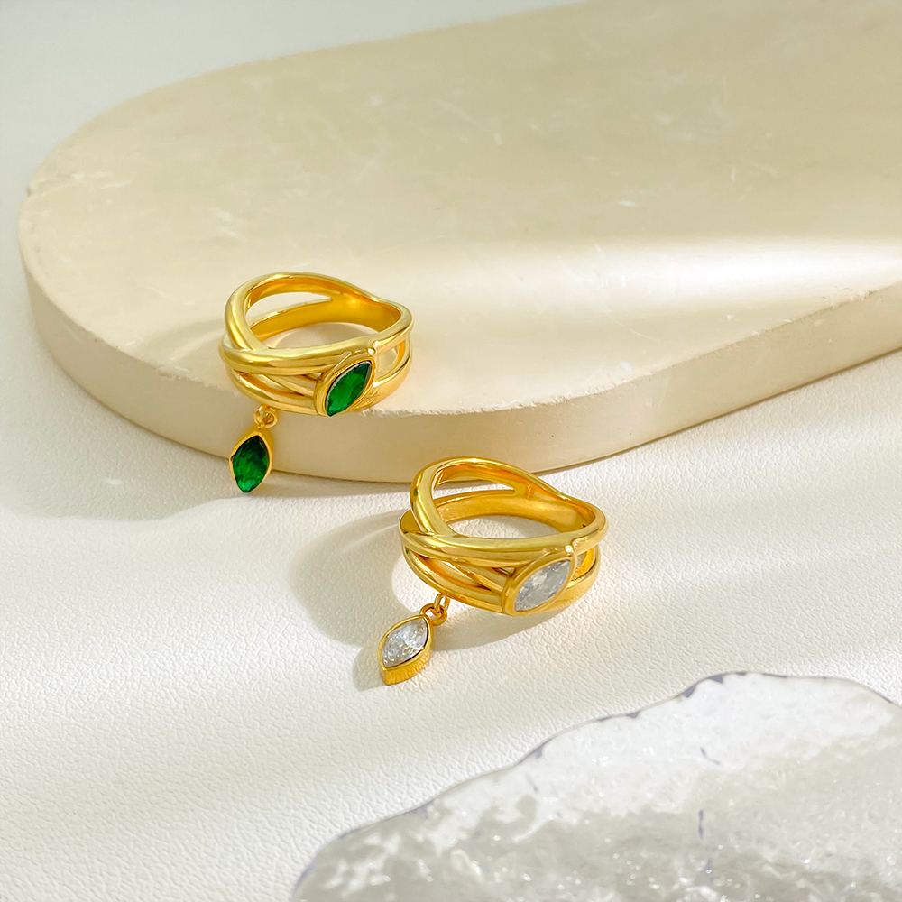 Inlay Zircon Leaves Pendant 18k Gold-plated Stainless Steel Wrap Multiple Layers Ring - Image 2