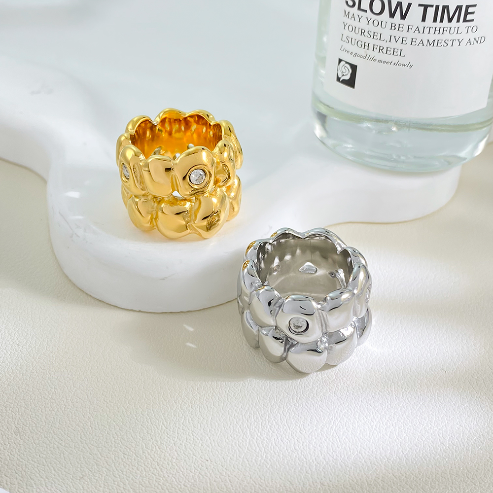 Chunky Irregular Block Shape Double Layer Fashion Rings Gold Plated Engagement Jewelry Stainless Steel Rings - Image 3