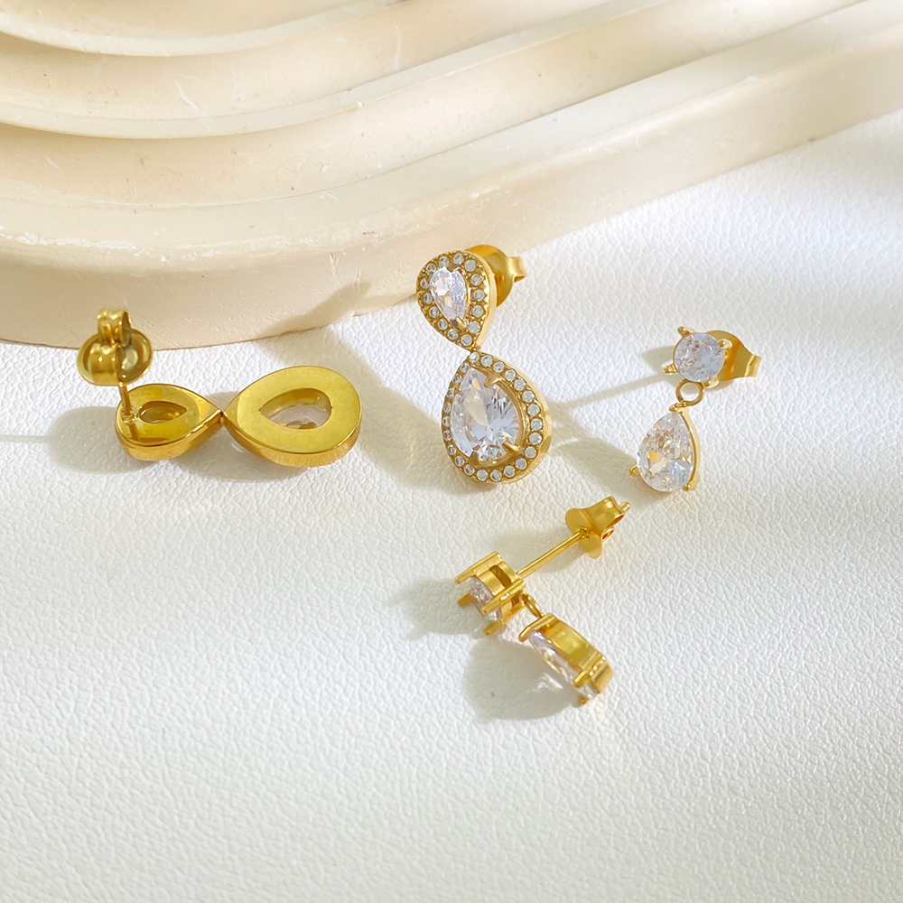 Water Droplet Shape Clear Zircon Stones Dangle Earrings Handmade Gold-plated Stainless Steel Earrings Wholesale - Image 3