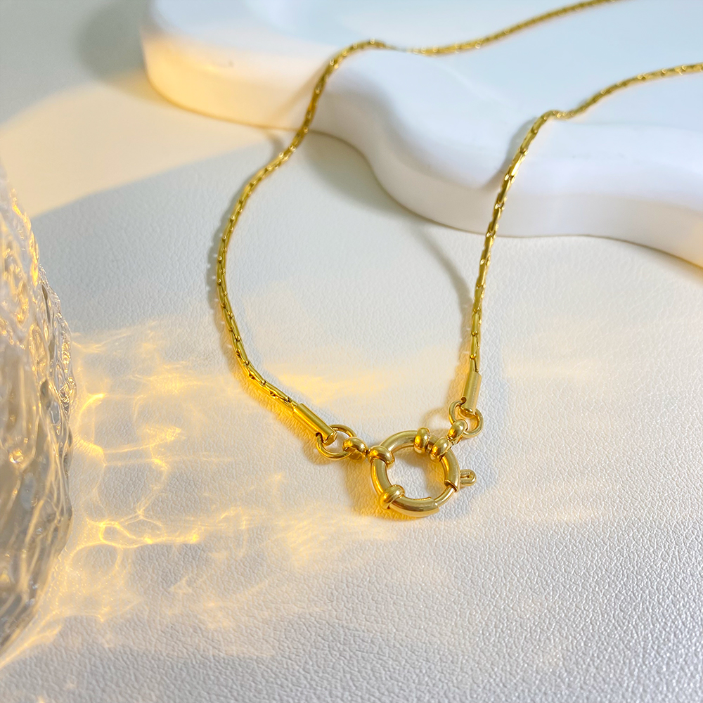 Waterproof 18k Gold Plate Buckle Clasp Necklace Women Charm Stainless Steel Weave Snake Chain Diy Pendant Necklace Jewelry - Image 2